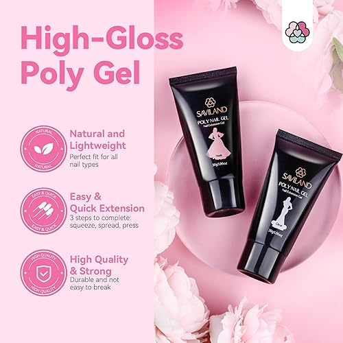 Miniatura 3 de Saviland Kit de iniciación de 14 piezas de polygel para uñas: kit de gel de uñas de poliéster de 2.12 oz para principiantes con luz UV 2.5 fl oz,
