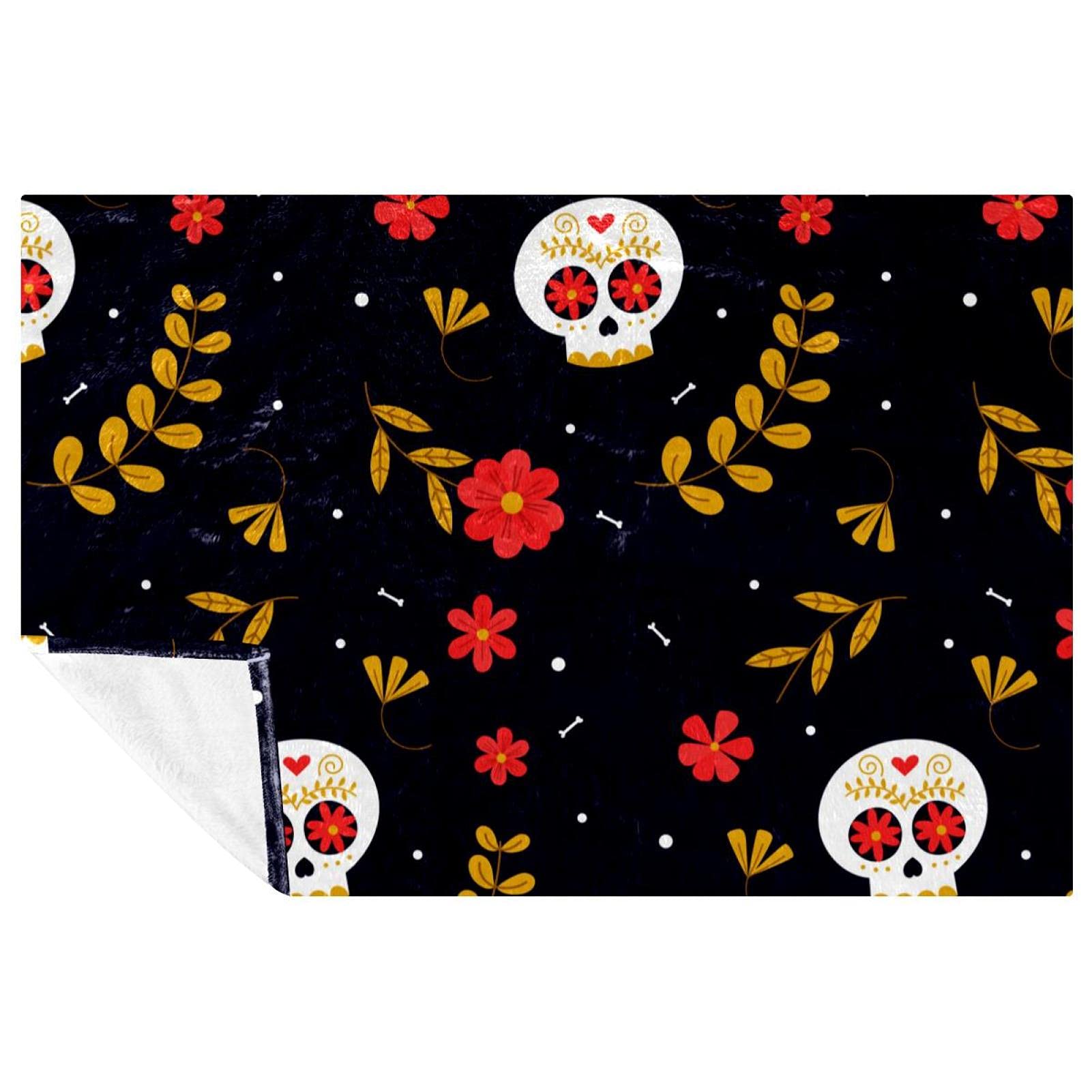 Couverture crânes fleuris plaid chaud et doux lit canapé pique-nique 150x100