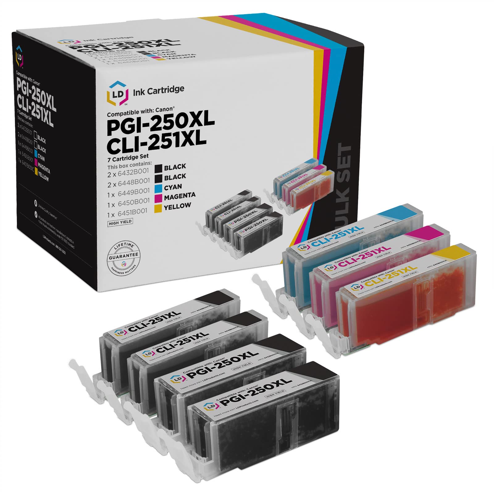 Amazon.com: LD Compatible Ink Cartridge Replacement for Canon PGI-250XL &  CLI-251XL High Yield (2 Pigment Black, 2 Black, 1 Cyan, 1 Magenta, 1  Yellow, 7-Pack) : Office Products