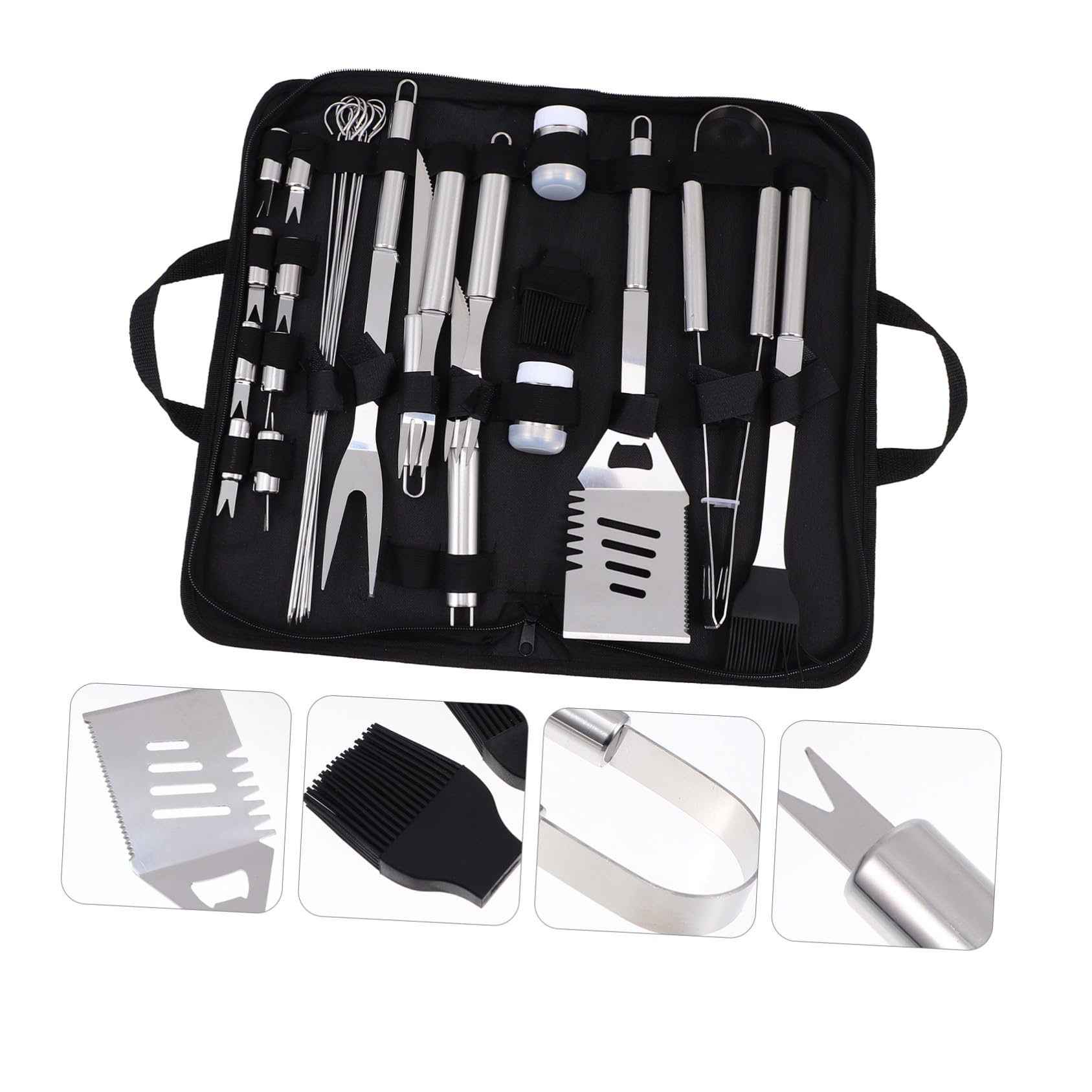 Hemobllo Kit Utensili Barbecue in Acciaio Inox Attrezzi Barbecue Per Esterni Accessori Organizzati Borsa Portautensili Per Picnic e Campeggio