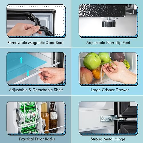 Miniatura 8 de PETSITE Refrigerador compacto, 3.2 pies cúbicos, mini refrigerador de acero inoxidable con 5 ajustes de temperatura, puerta reversible, unidad de 2