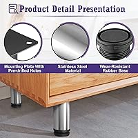 Vista 3 de Patas de metal para muebles de 6 pulgadas, patas ajustables de acero inoxidable, patas de metal plateado, patas redondas para gabinete de mesa