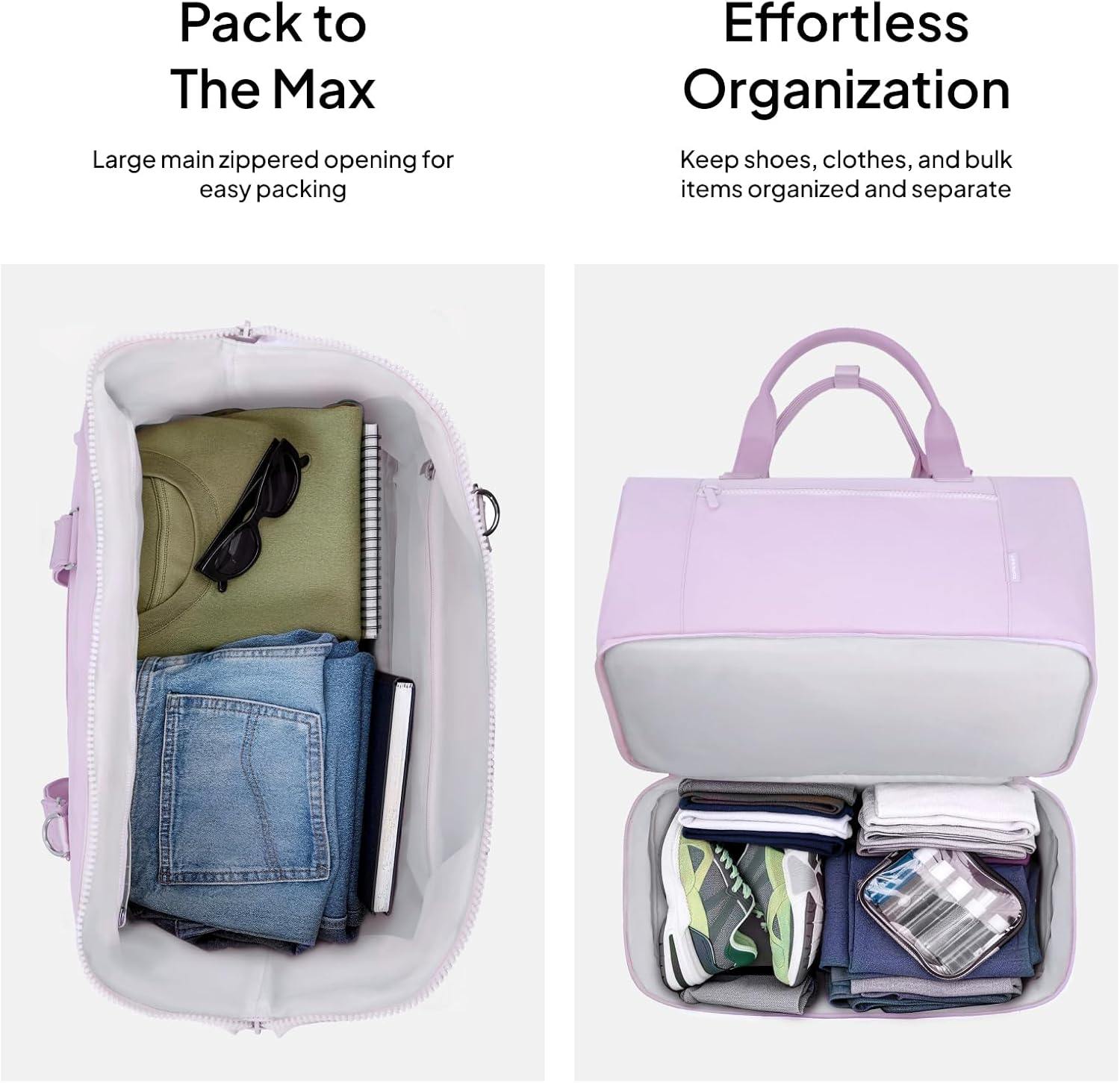 Travel Duffle Bag for Women, 40L Weekender Bags Airline Approved Carry On with Shoe Compartment & Waterproof Wet Pocket, Durable Nylon Weekender Overnight Bag for Travel, Gym, Business Trip, Purple thumbnail
