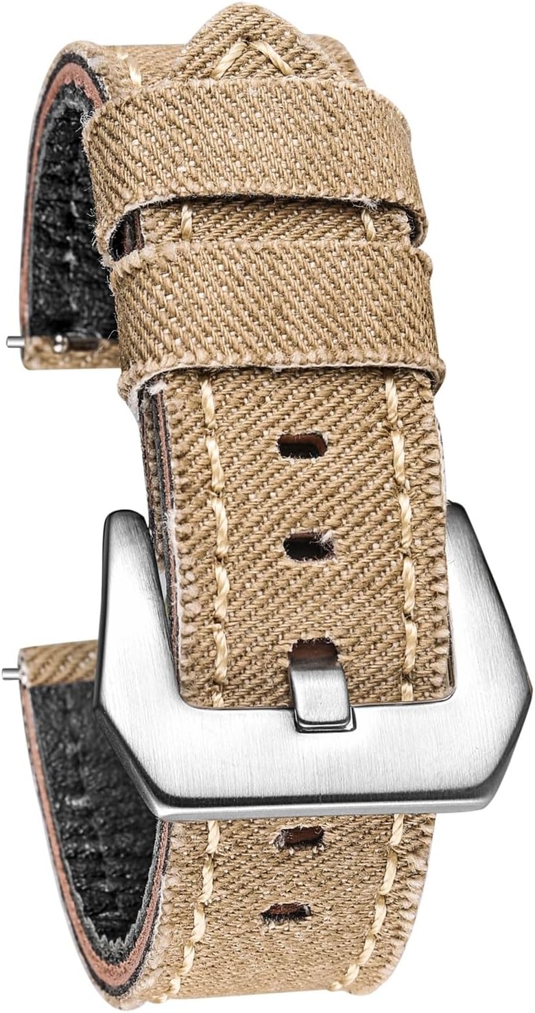 SDFFGHJ Canvas Watch Bands Quick Release Premium Denim Two Pieces Watch Straps Matt Steel Buckle 20mm 22mm 24mm