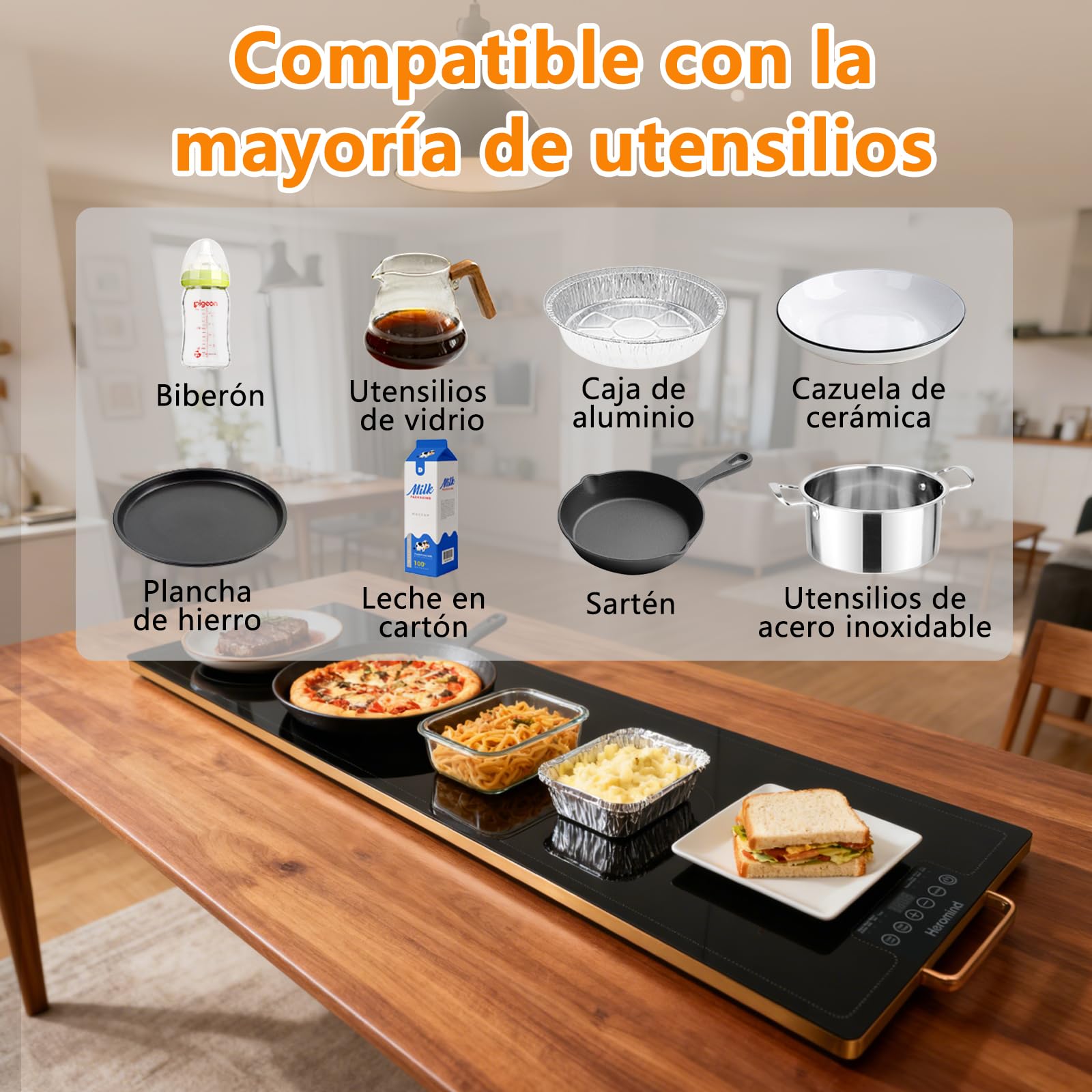 Bandeja de Calentamiento Eléctrico, 100x35cm, 450W Plato Calefactor para Comidas, Mantiene Calientes Platos y Bebidas, Ideal para Restaurantes, Hogar y Buffets