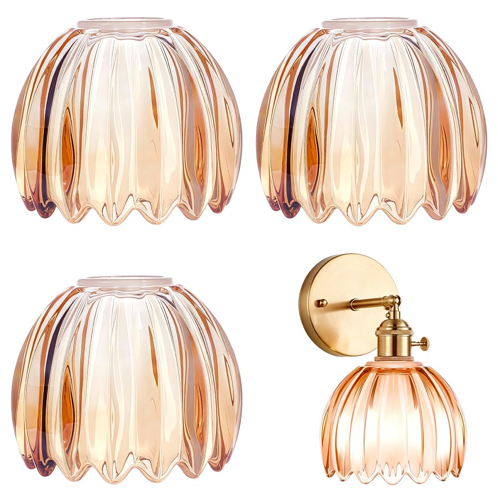 BENECREAT 3Pcs 108.5x130mm/4.27x5.12inch Dark Orange Glass Replacement Shade, Glass Tulip Lamp, Pendant Light Shade for Ceiling Fixtures and Home Lighting โ image 1