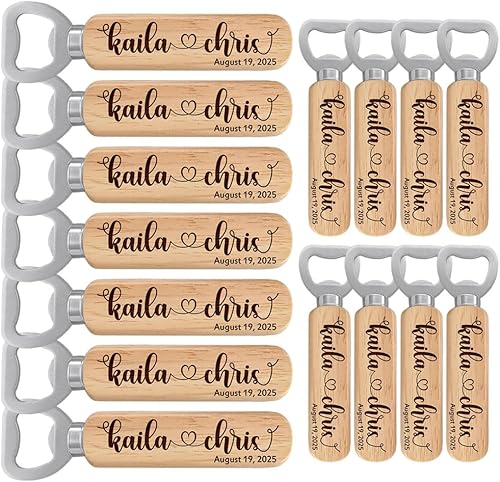 Vista 9 de Personalized Bottle Openers, Wooden Custom Couple's Names & Date Openers for Wedding Gift, Idea Gifts for Wedding (Set of 6)