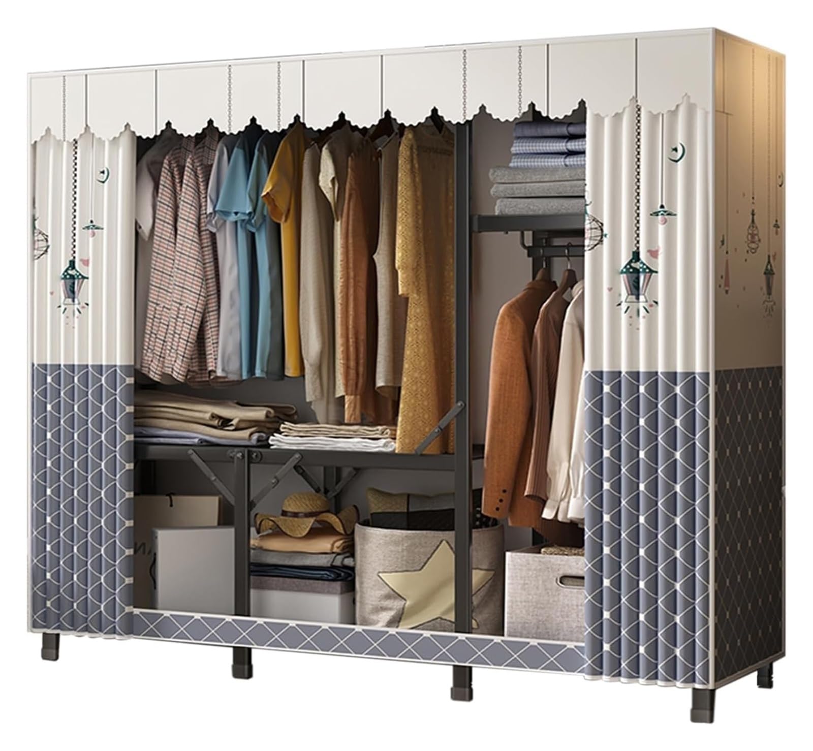 VTRIN Tragbarer Kleiderschrank 140cm - Garderobe Mit Abdeckung & 6 Taschen