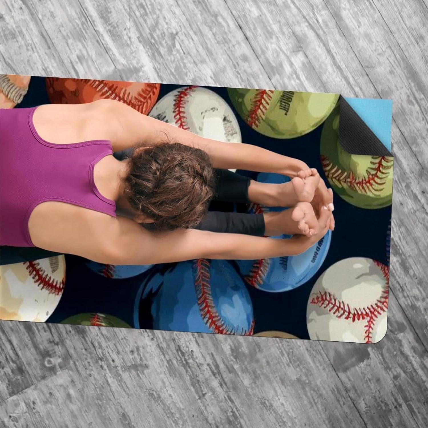 Yoga Towel, Baseball Pattern Non Slip Sweat Absorbent Hot Yoga Mat Towel for Hot Yoga, Pilates and Fitness - 72.8" x 26.8"