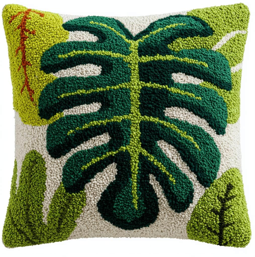 Kitquiver Latch Hook Kits Leaf for Adults,Beginners DIY Latch Hook Cushion Kits and Latch Rug Kits Cross-Stitch Embroidery Cushion Cover for Home Sofa Decoration 17X17 in