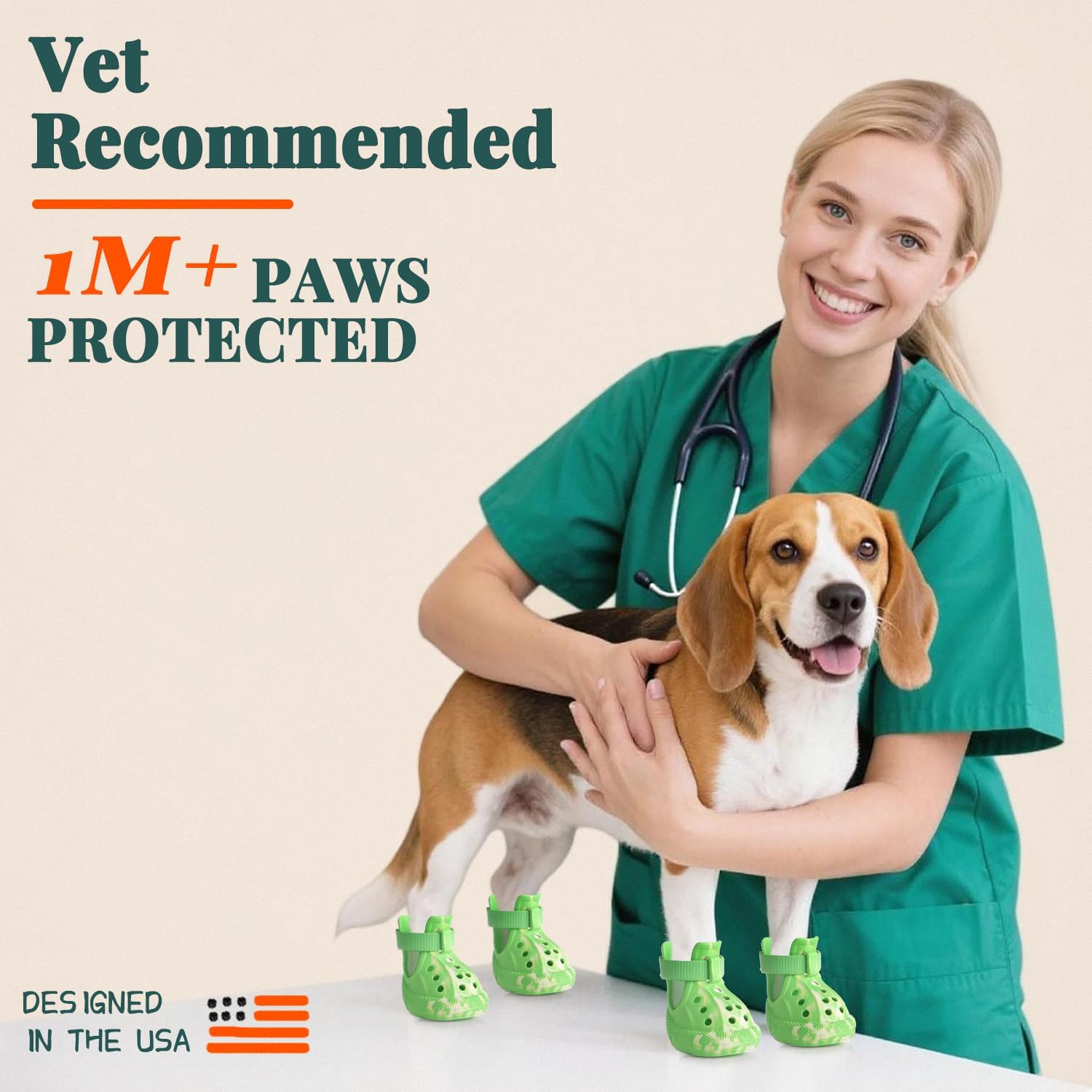 Dog Shoes for Hot Summer Pavement, Dog Shoes for Medium Dogs, Waterproof Dog Boots & Paw Protectors, Non-Slip Dog Rain Booties, Easy Clean Sandals for Beach Green Size 4