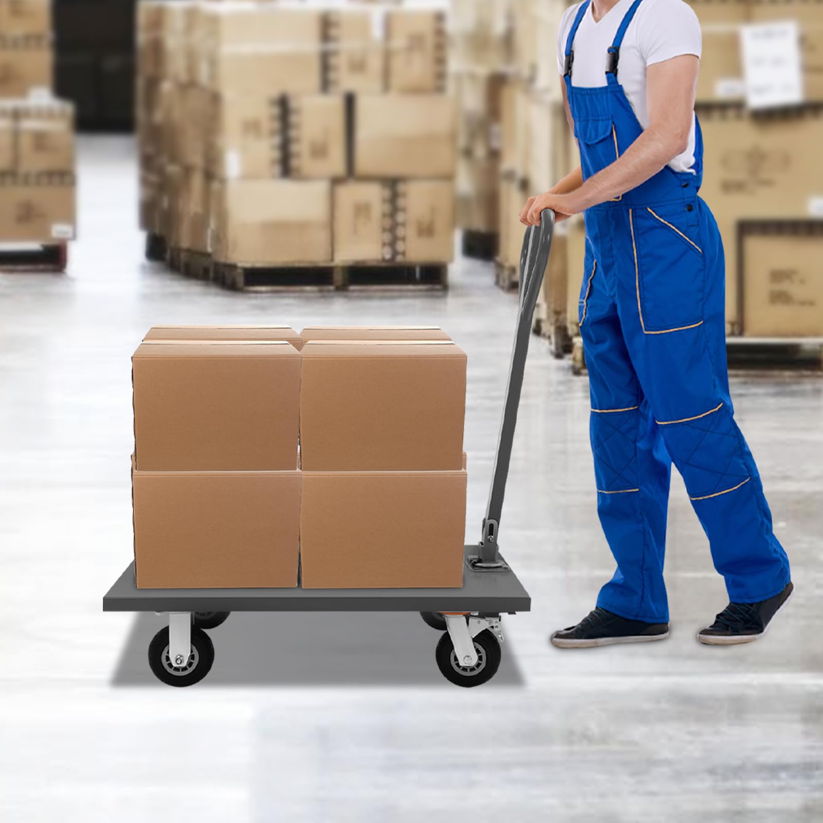 BAIODNB Foldable Push Cart Dolly 2000 lbs Platform Truck Cart Moving Platform Hand Truck Heavy Duty Space Saving Collapsible Swivel Push Handle Flat Bed Wagon (Gray)