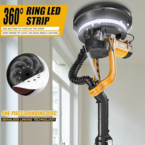 Miniatura 2 de ZHJAN Lijadora de paneles de yeso resistente (880 W) con vacío, lijadora eléctrica para paneles de yeso, 5 velocidades variables 1000-2100 RPM,