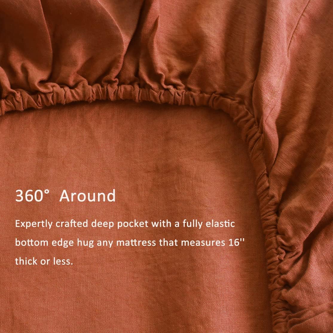 S VICTORY SYMBOL 100% Organic Linen Fitted Sheet Queen Size Only 1 Piece Caramel Sheets,16inch Deep Pocket Mattress Cover 60"x80",Stone Washed French Flax Bottom Sheet(Orange)