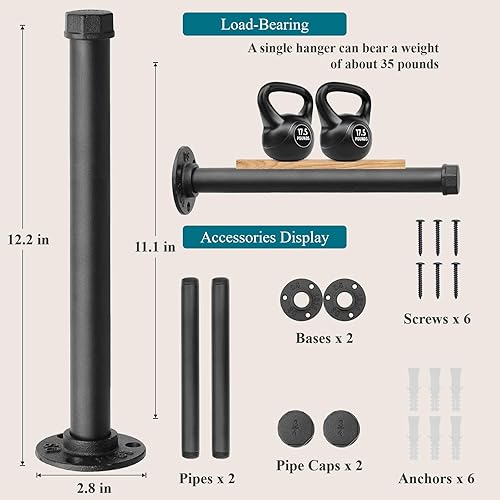 Miniatura 2 de Perchero de hierro fundido montado en la pared, perchero de tubería industrial resistente para colgar ropa, percheros para organizadores de armario