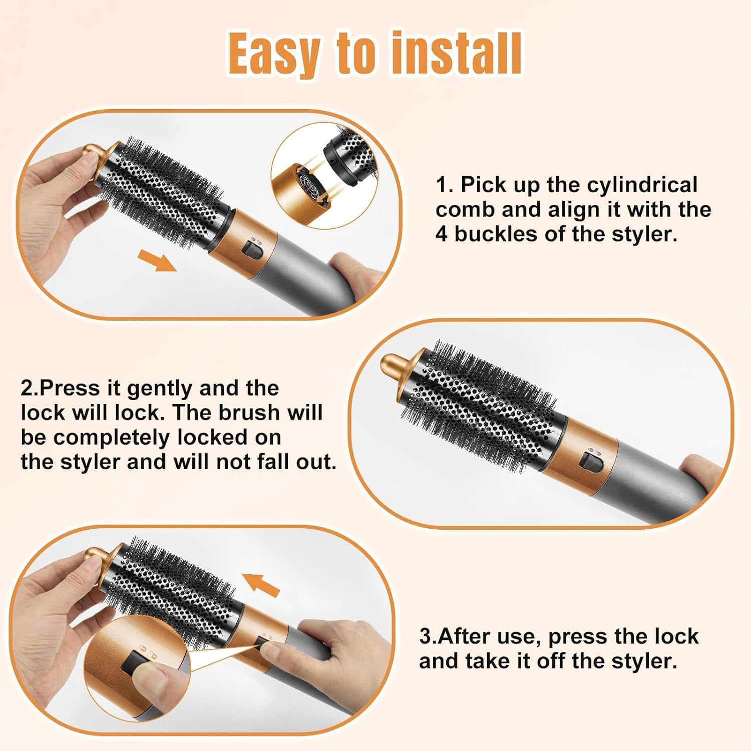 Round Volumizing Brush Attachment for Dyson Airwrap, Oval Shape, Nickel/Copper, Bigger Oval Volumizer for Fluffy Styling - Image 7