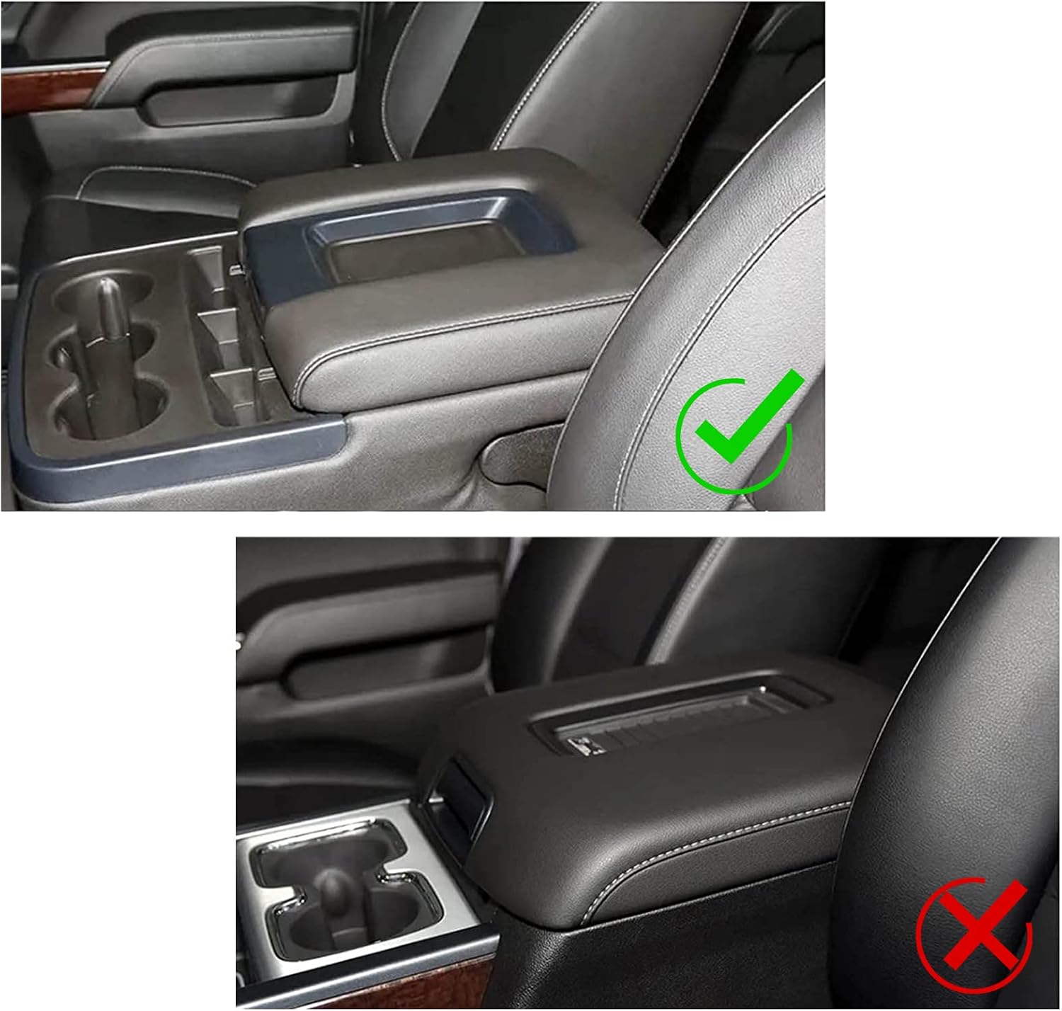 Priprilod CAR Center Console Lid Armrest Replacement Cover Black with Gray Stitch Compatible with Chevy Silverado/GMC Sierra 2014 2015 2016 2017 2018 (40/20/40 Split Bench Seat)