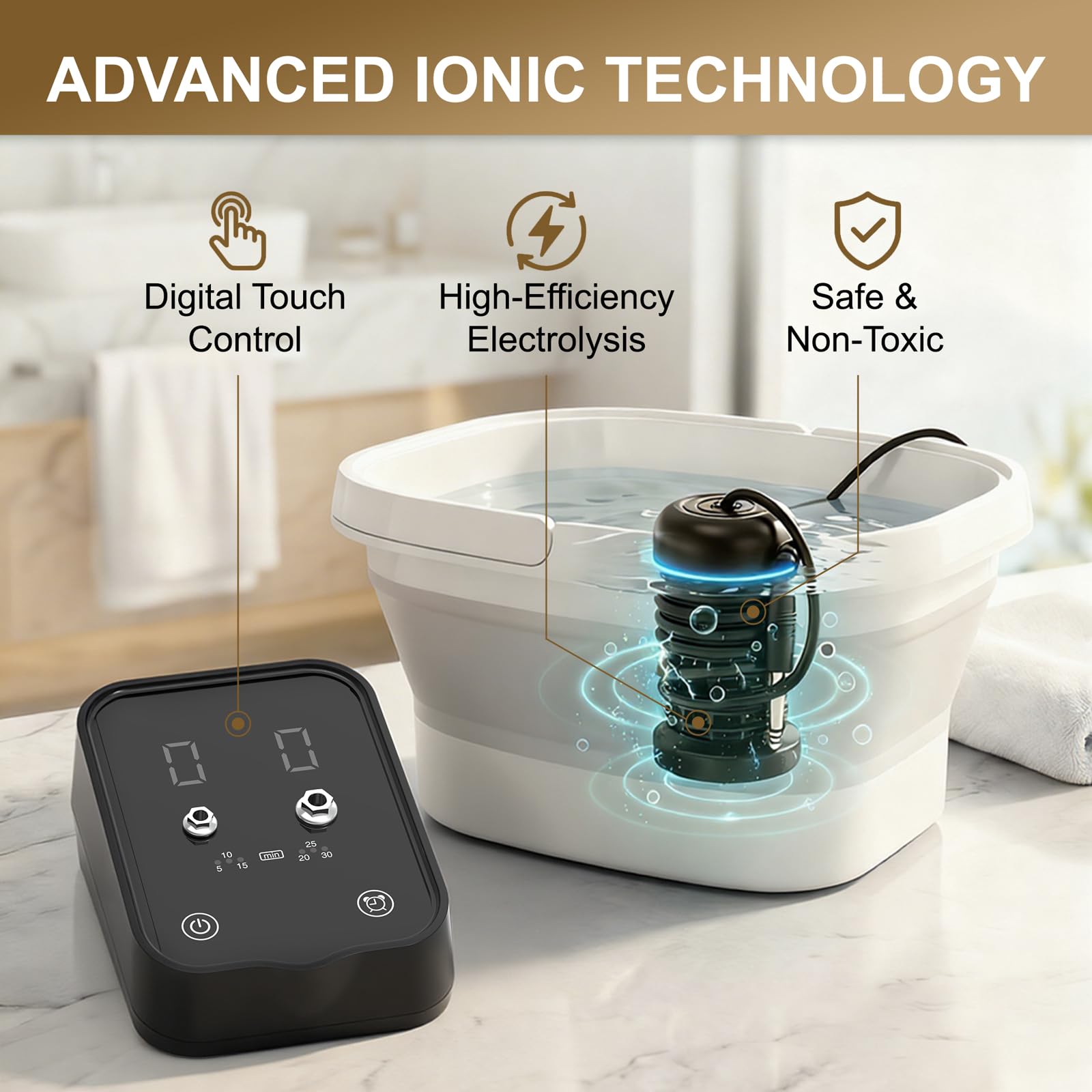 Ionic Foot Bath Detox Machine, Foot Detox Foot Bath Moak Tub z 2 tablicami, 80 jednorazowych wkładek do spa dla stóp, sól morska Detox, składane wiadro do spa stóp, wanna do namaczania stóp na