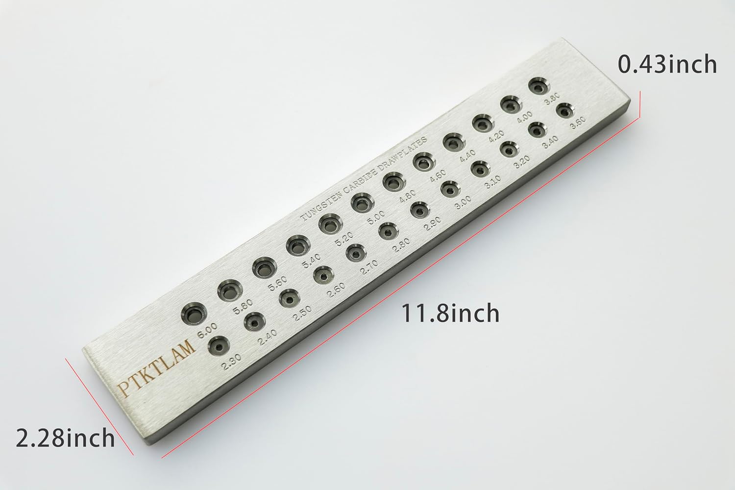PTKTLAM Tungsten Carbide Wire Drawing Plate, 0.01-0.02mm Tolerance, 304 Stainless Steel, 2.3-6.0mm 24 Holes Professional Jewelers Tool