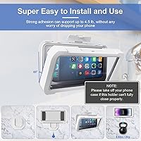 Vista 5 de URROY Soporte para Teléfono de Ducha Impermeable, Estuche para Teléfono de Ducha de Rotación 360°, Soporte Universal de Montaje en Pared de Alta