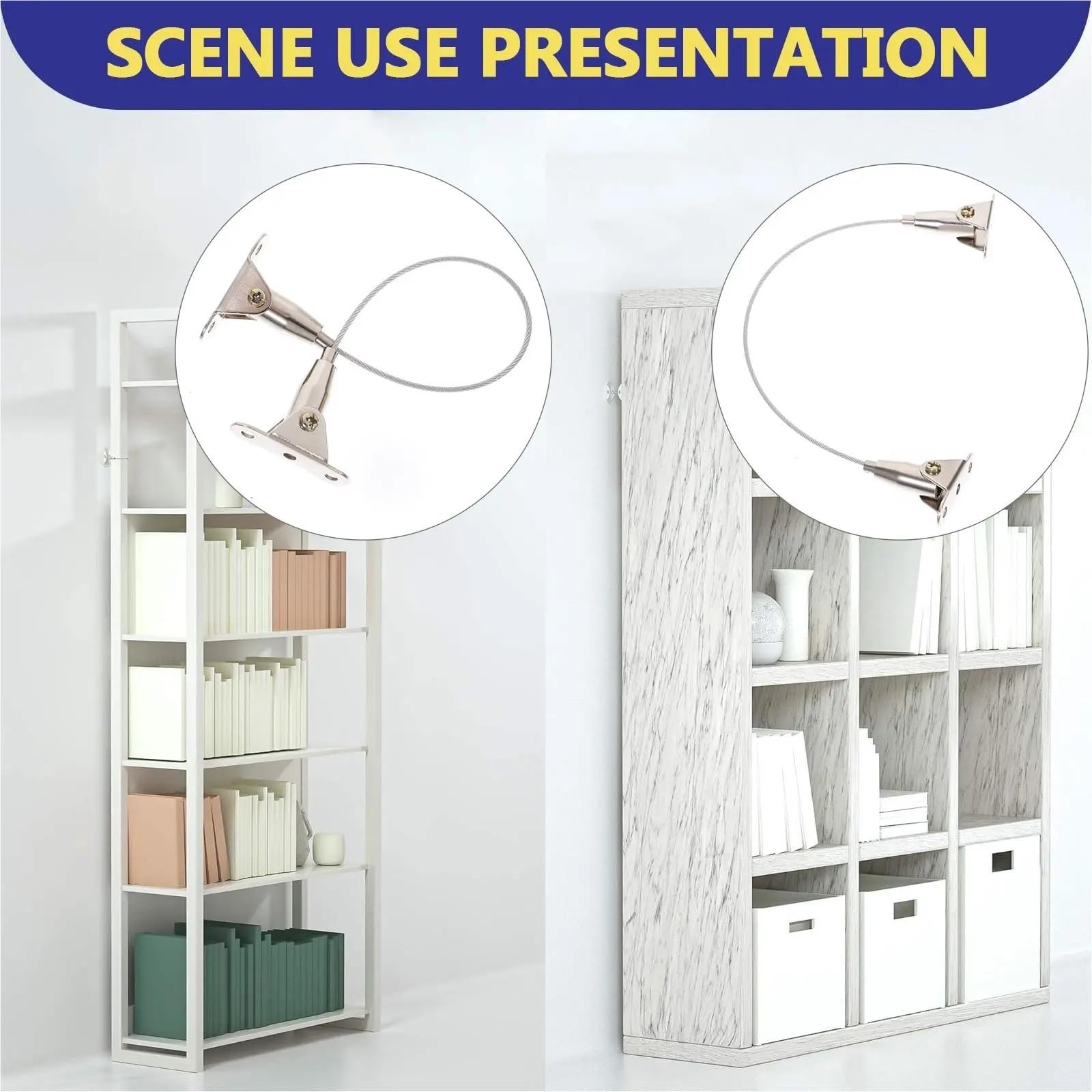 Anclaje de pared para muebles, 20 unidades, anclajes antivuelco, kit de pared, estantería, aparador, correas de acero inoxidable, fijación de gabinetes