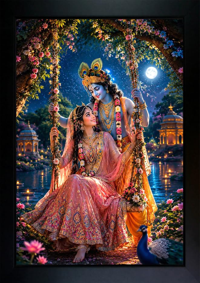 CrowdHall Radha Krishna Photo Frame | Radha Krishna Painting With Frame For Home Decoration And Gifting (10 x 13.5 inch)-image-37