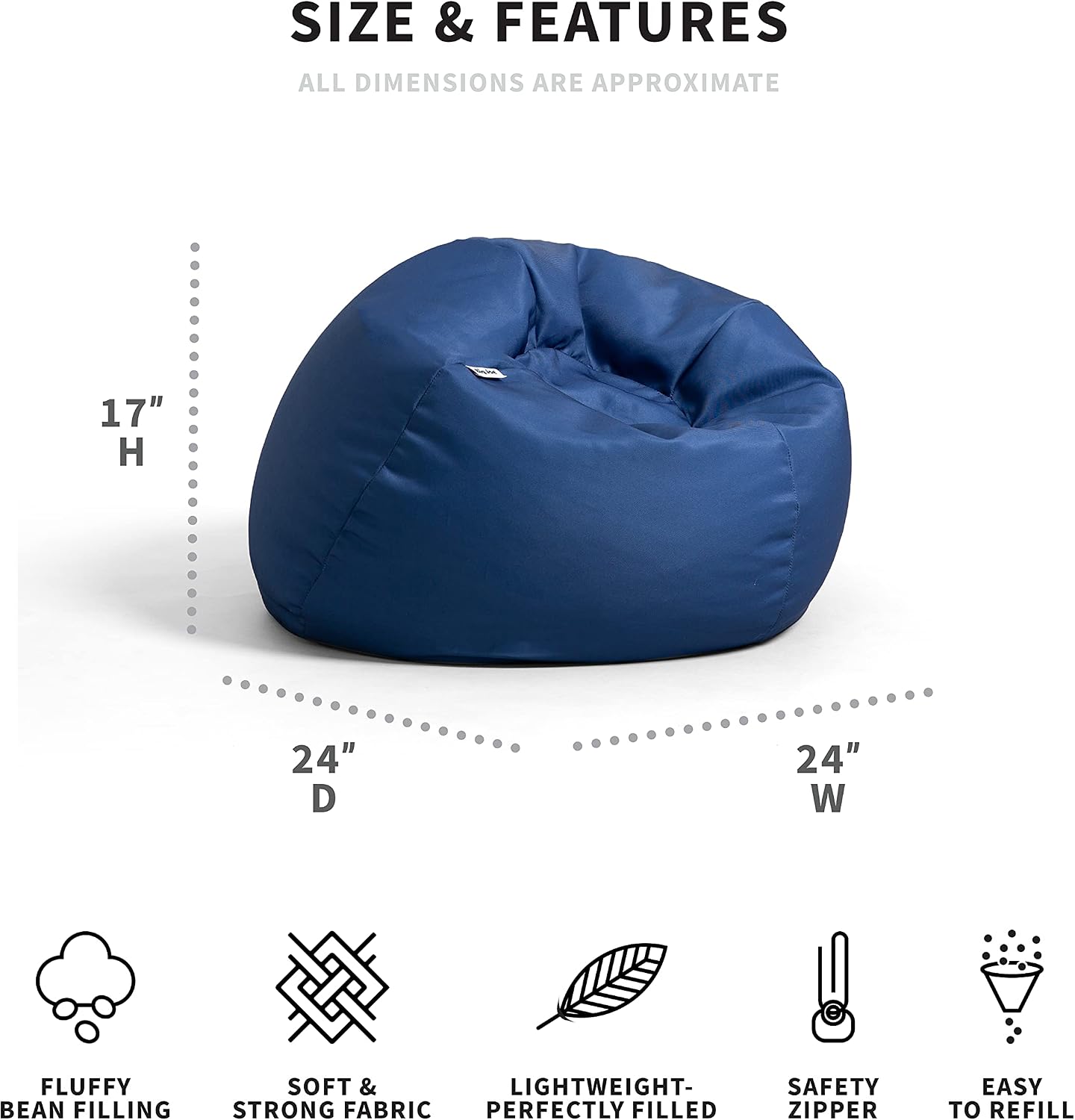 Big Joe Dot 2pk Bean Bag Chairs, True Navy Gabardine, 2ft