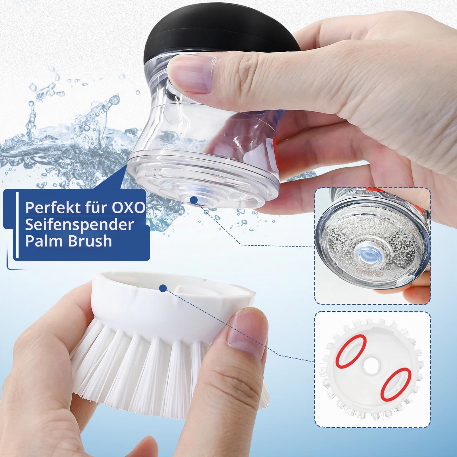 Palm Brush Nachfüllpackungen für OXO Good Grips Seifenspender, Spülbürste – 4 Stück Reinigungs-Ersatzbürstenkopf für OXO Palm Brush (weiß)
