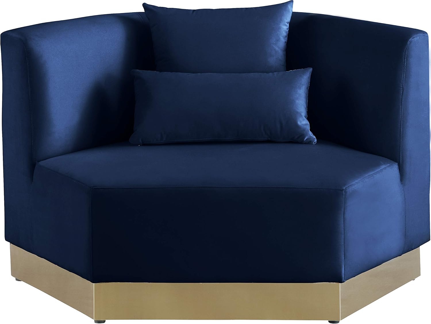 Meridian Furniture Marquis Collection Modern | Contemporary Velvet Upholstered Chair with Stainless Steel Base in Brushed Gold Finish, 47.75" W x 38" D x 29" H, Navy