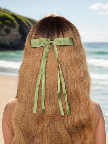 Miniatura 4 de LFOUVRE 4 pinzas para el cabello para mujer, lazo con borla y cola larga, clip para niña, accesorios sólidos, pasadores y lazo de garra (azul