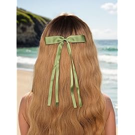 Hair Clips with Tassels, Ribbons and Bowknots - 4pcs Long Tail Claw Clips with Bows for Women and Girls, Solid Barrettes Hair Accessories (Pink Green)