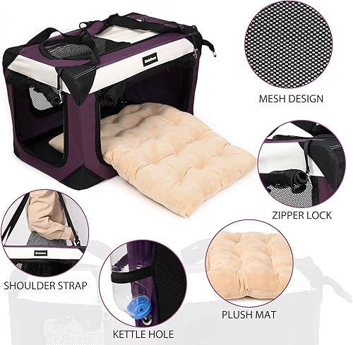 Miniatura 8 de Transportador grande para gatos, jaula de viaje plegable para perros, portátil, de lados suaves, con alfombrilla de felpa súper suave y cálida