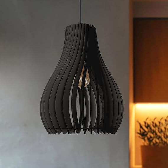 Vialux 14 Renk Modern Ahşap Bohem Rustik Avize Tekli Sarkıt Lamba Butik Otantik Aydınlatma Cafe Salon Mutfak Yemek Masası Avize (Siyah) [Enerji Sınıfı A+++]