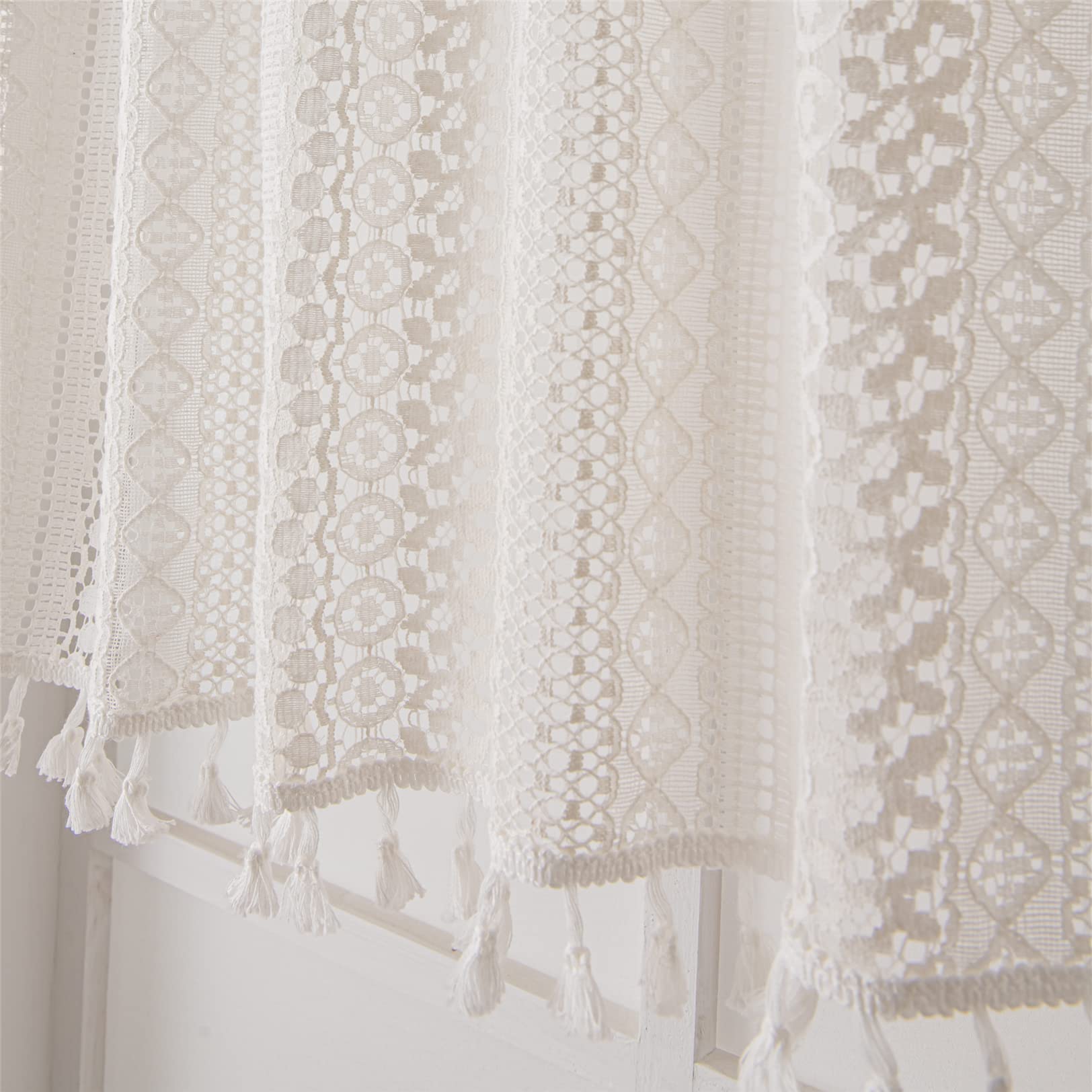Boho Lace Curtains - Vintage Shabby Chic Window Treatment -4