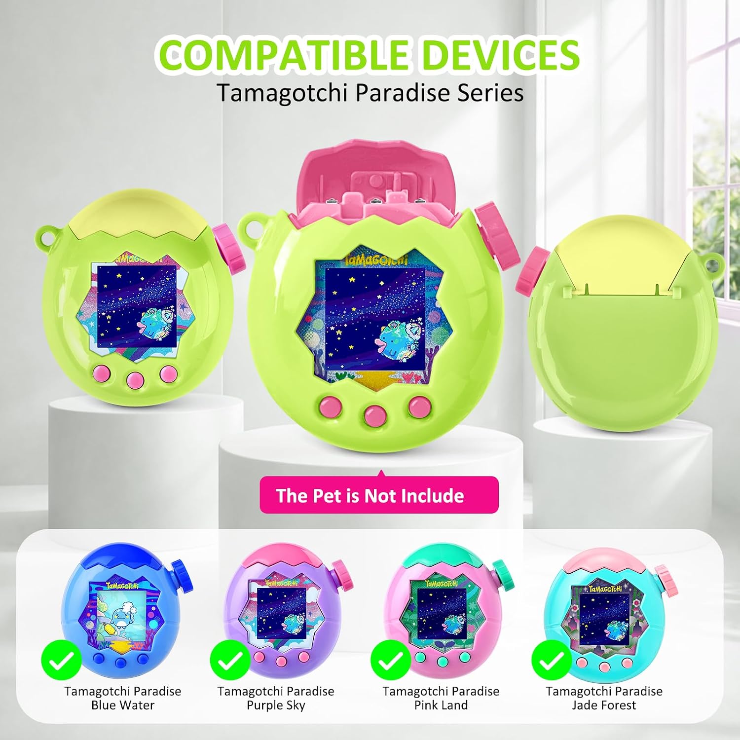 Case for Tamagotchi Paradise Electronic Pet - 2Pcs Screen Protector PC Protective Shockproof Cover with Lanyard for Tamagotchi Paradise Sleeve Toy (Matcha Green)