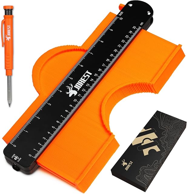 JOREST Profile Gauge 10 Inch + Carpenters Pencil, Contour Tool with Lock, Gift for Father Men Husband Carpenter, Shape Duplicator Template Tool For Laminate Flooring/Tile Laying/Woodworking/Carpet/DIY