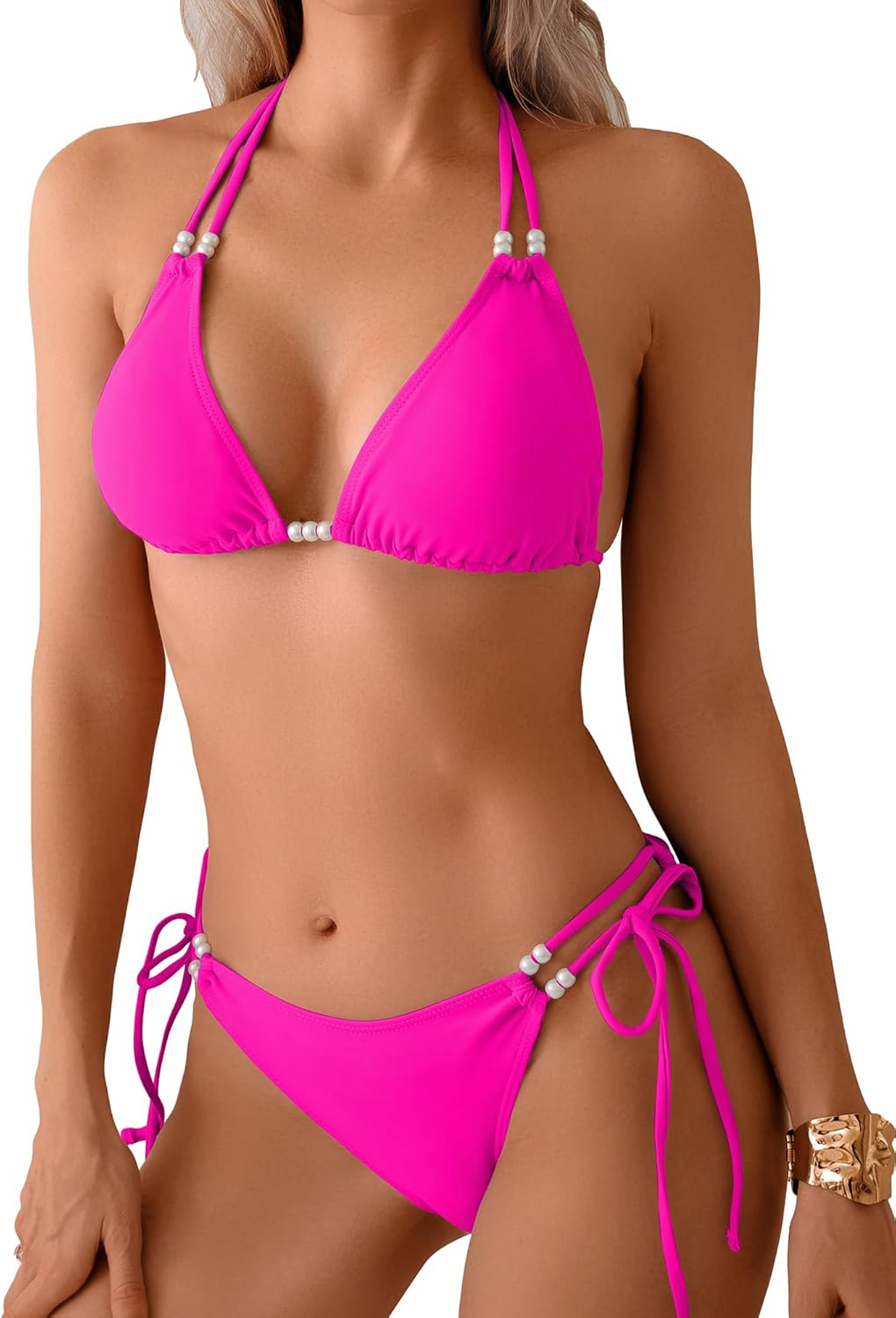 swimall Women's Bikini Set Sexy Triangle Halter Two Piece Swimsuit Double Straps String Tie Bathing Suit
