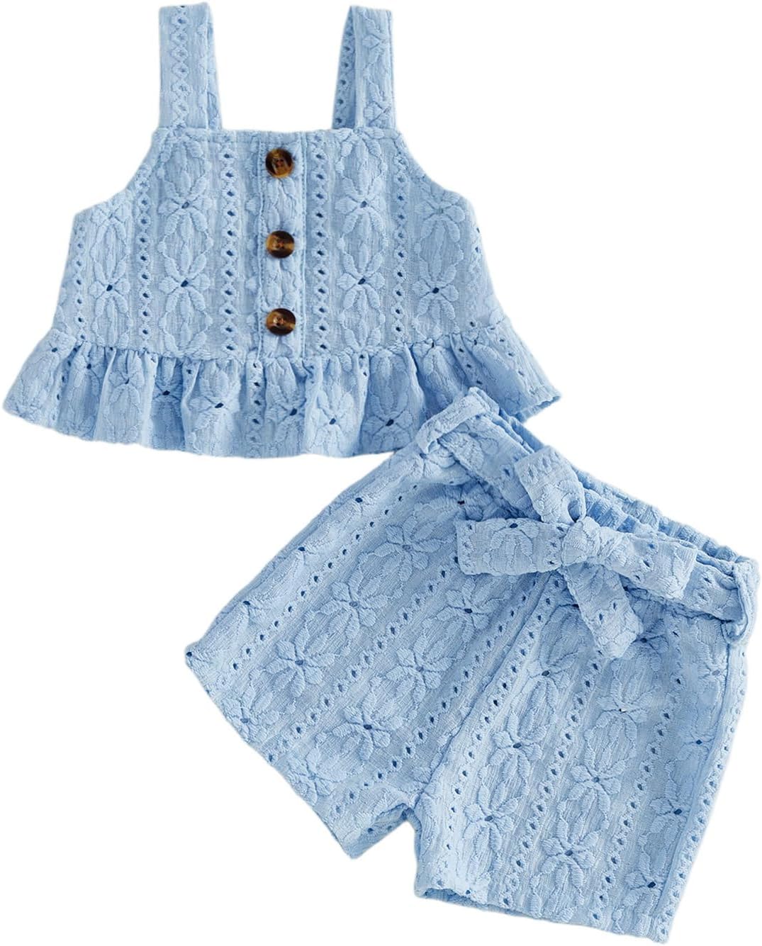 Yoawdats Toddler Baby Girl Summer Clothes Ruffle Sleeveless Embroidery Shirts Tank Tops Cute Bloomers Shorts Set Outfits