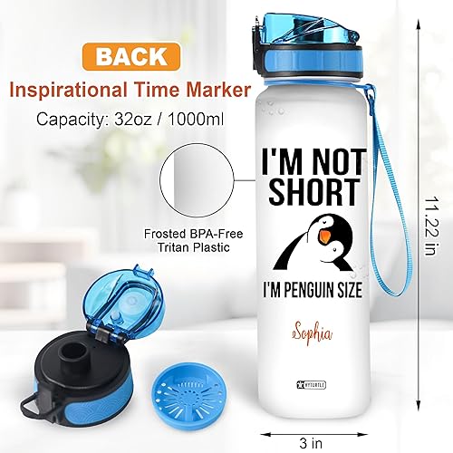 Miniatura 6 de Hyturtle Botella de agua motivacional personalizada con texto en inglés "I'm Not Shot I'm Penguin", botella de agua motivacional con seguimiento de