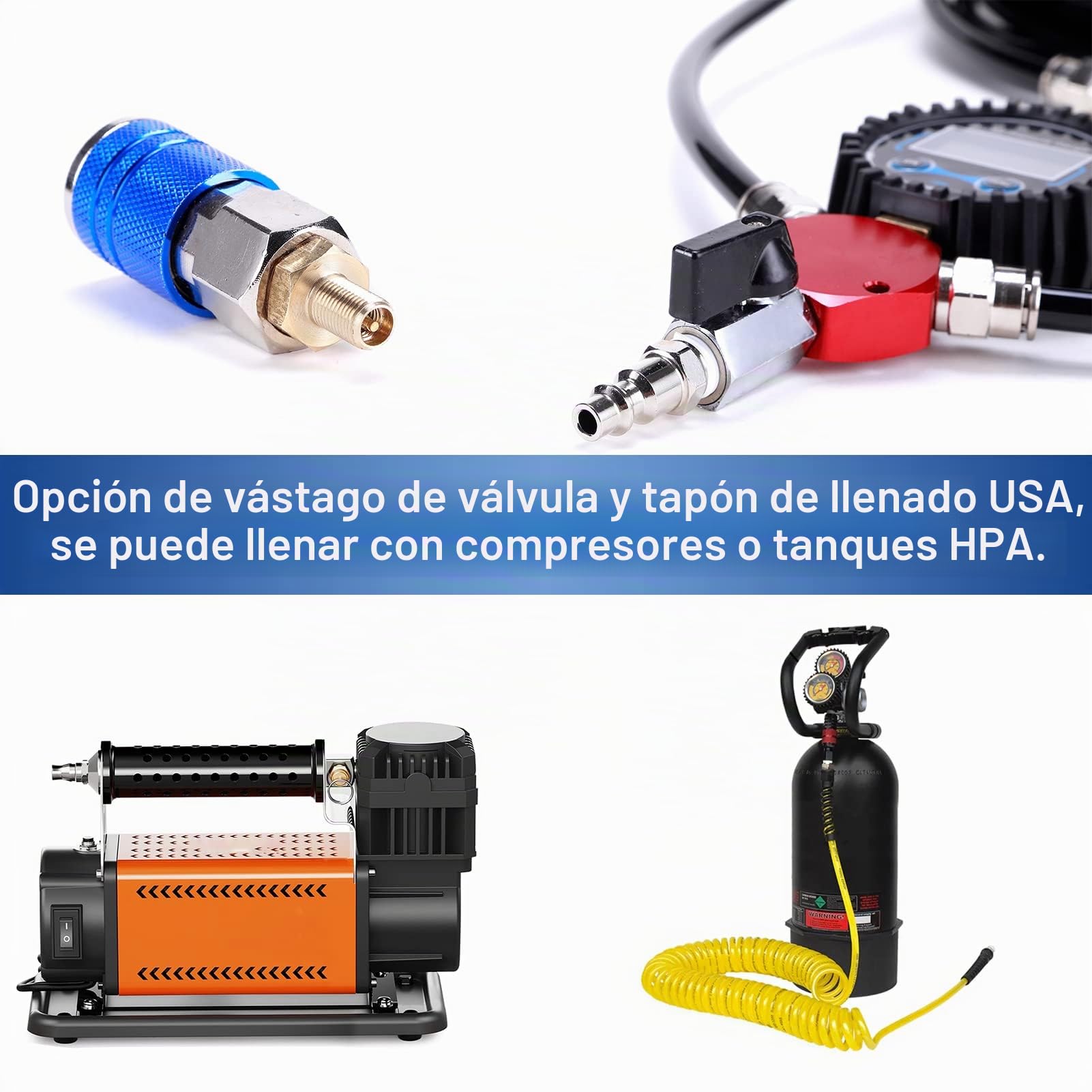 Sistema de inflado de neumáticos de 4 vías con 4 mandriles de aire de flujo cerrado, medidor digital de presión de neumáticos para automóviles, camiones, vehículos todoterreno, compatible con tanques