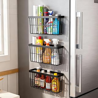 3 Piece Kitchen Cabinet Door Storage Box,Self Adhesive Wall Mounted,Wardrobe/Bathroom/Refrigerator Small Items Organizer,Oil bottle/Seasoning storage(Black)