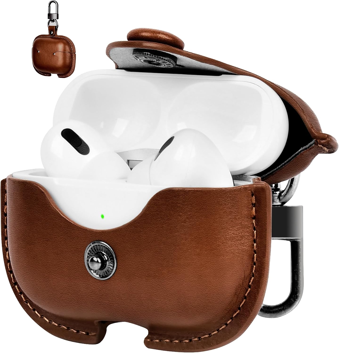 for AirPods 4 Case Leather | One Piece Cute iPod AirPods 4 Generation Case for Man Women| with Keychain(Lightbrown)