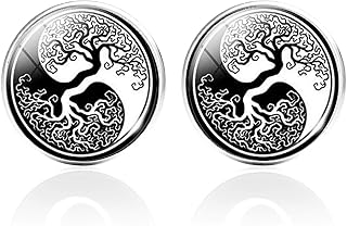 Gemelli Uomo Accessori,Gemelli da Polso da Uomo con Albero di Moda Bottone Rotondo Bianco Nero per Camicia da Uomo da Uomo, Gemelli da Matrimonio, Regali
