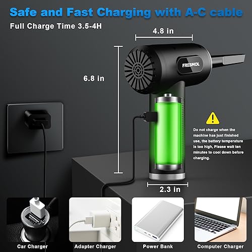 Miniatura 5 de Plumero de aire comprimido, 3 engranajes, ajustable, 100000 RPM, plumero de aire eléctrico con luz LED, soplador de aire inalámbrico recargable para