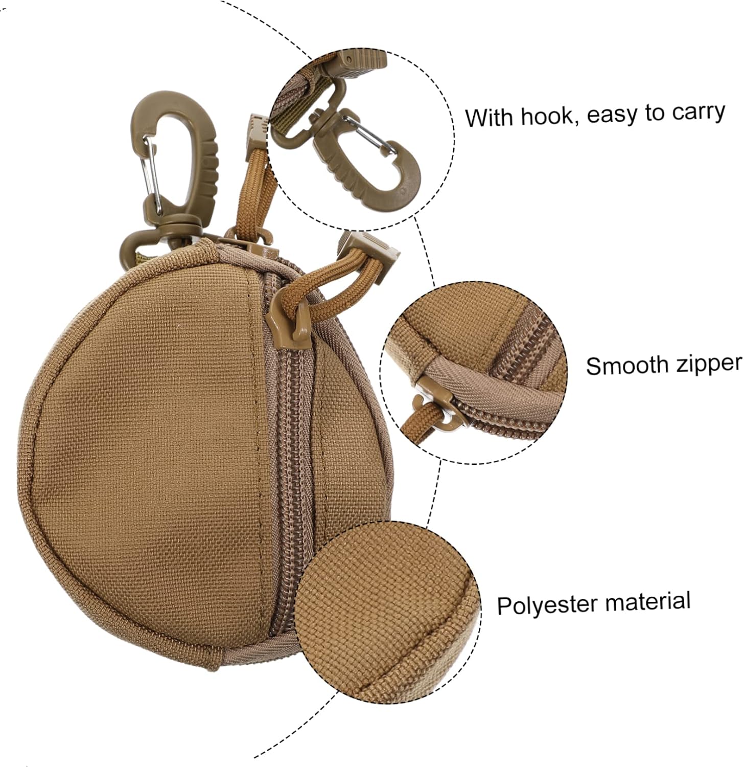 Outdoor Utility Pouch for Headphones and Essentials Breathable Polyester Storage Bag Hook for Hiking Travel and Camping Portable Waist Bag Brown