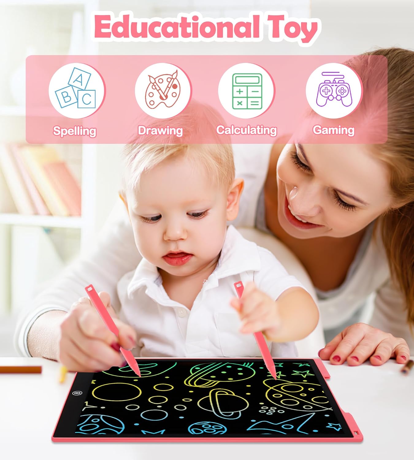 LCD Writing Tablet Drawing Board, 15 Inch Colorful Kids Toys Christmas Birthday Gift for 3 4 5 6 7 8 Year Old Girls Boy Erasable Drawing Tablet Doodle Board Toddler Learning Toys