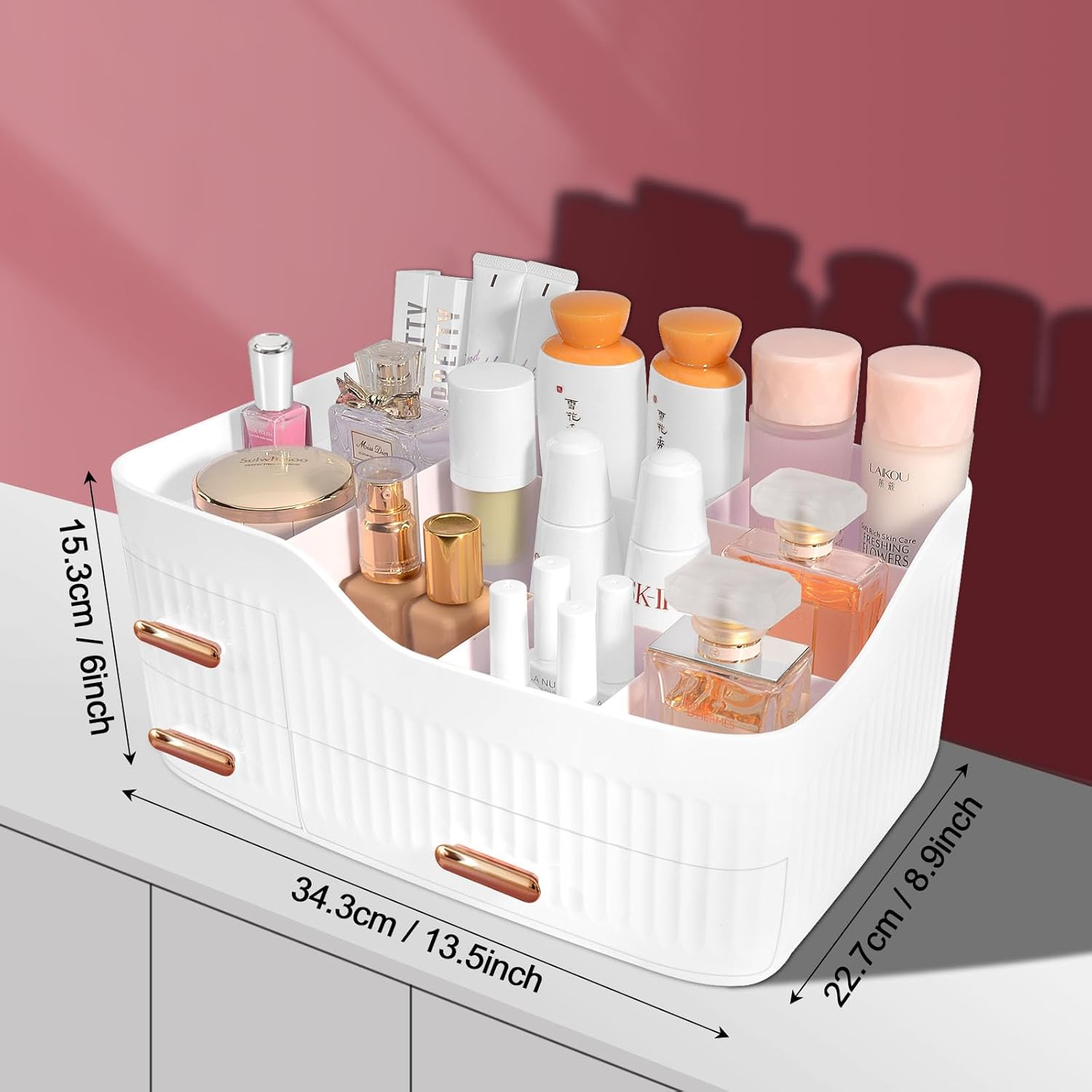 ANRUI Makeup Organizer for Vanity, Large Capacity Cosmetics Organizer with 3 Drawers for Cosmetics, Skincare, Jewelry, Nail Care, Perfume, Skincare Organizer for Dresser, Bathroom, Bedroom, White : Beauty & Personal Care