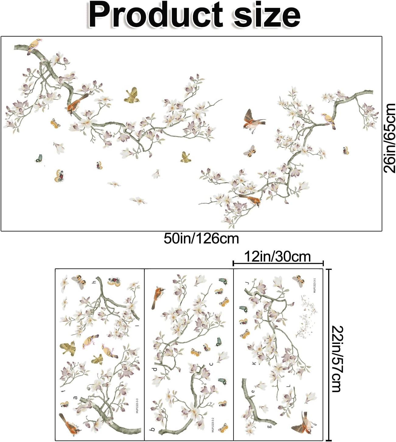 Removable 3D Two Curved Tree Branches Leaves With Colorful Flying Birds Wall Decals DIY Peel and Stick Wall art Decor Stickers for Kids Babys Bedroom Boys Playroom Classroom Nursery Wall Corner Decoration (White)