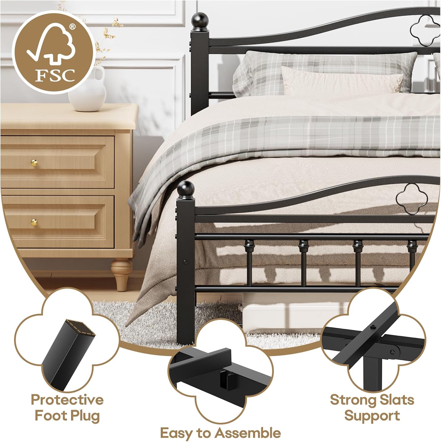 Queen Metal Bed Frame with Headboard, 1500LBS Heavy Duty Queen Bed Frame with Footboard No Box Spring Needed/Noise Free/12'' Under-Bed Storage/Tool-Free Assembly