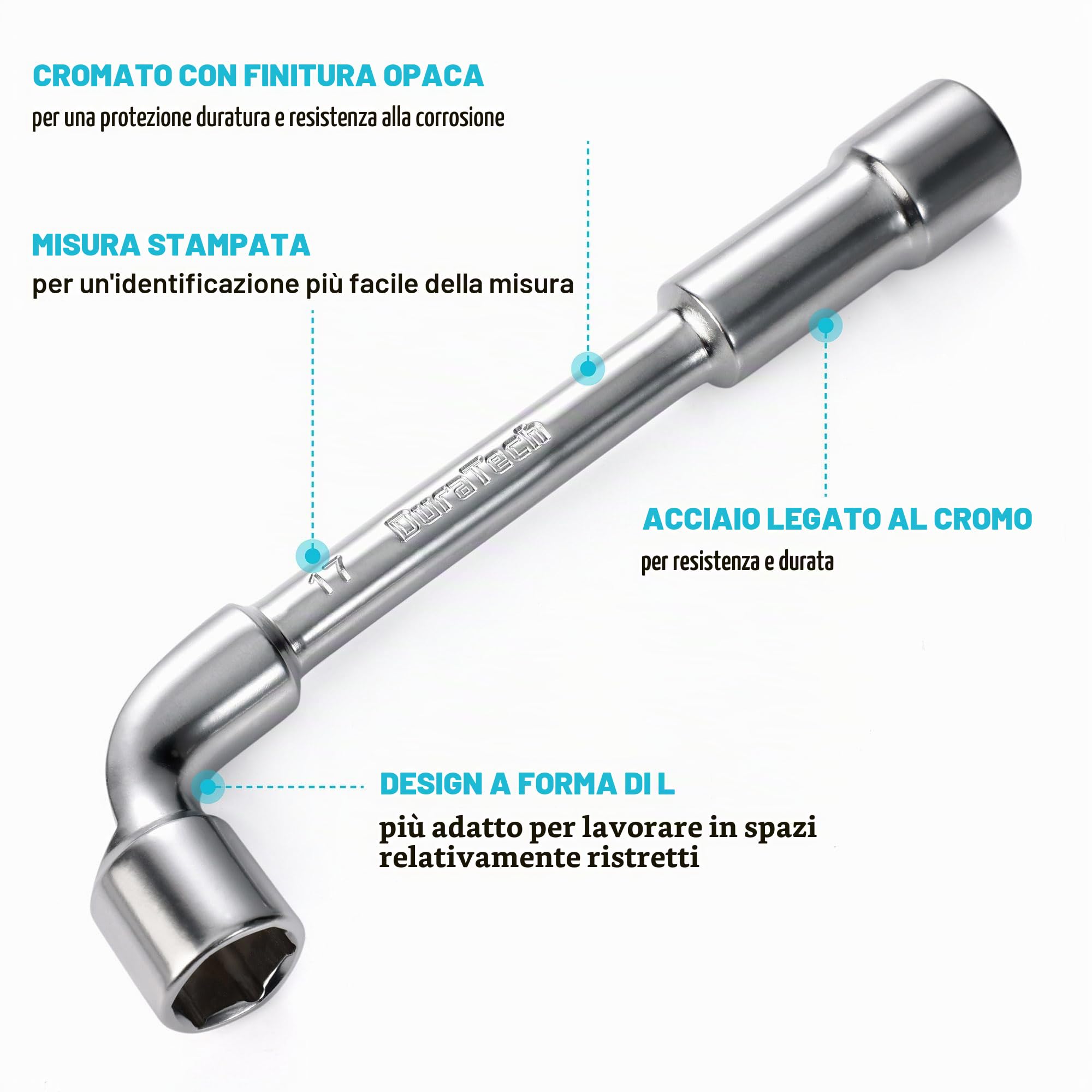 DURATECH Chiave esagonale a doppia estremità, chiave a gomito angolare tipo L, chiave a bussola a 6 punti, metrica, 8-19 mm, 9 pezzi, con custodia